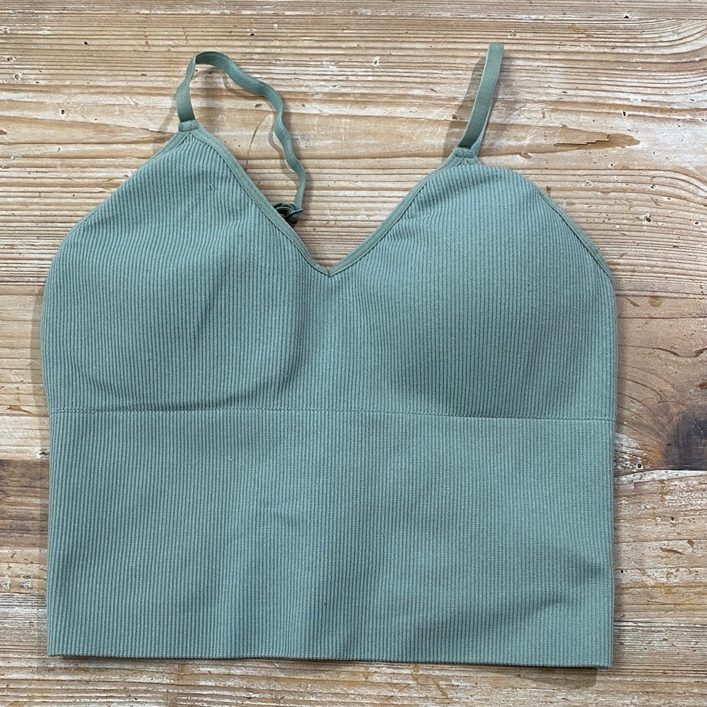 Green Ribbed Crop Top